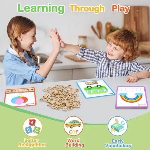 Vista 3 de Juego de ortografía para niños de 3 a 8 años, construcción de palabras y juegos de palabras a la vista, juguete de aprendizaje fonético con 100