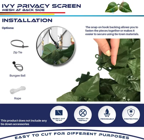 Vista 6 de Windscreen4less Rejilla para valla de privacidad de hojas sintéticas de 03 x 02 pies, cubierta de valla de hojas de laurel artificial, decoración