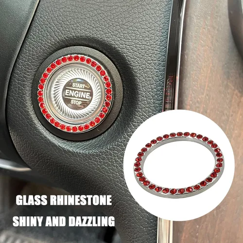Vista 4 de BEYPOVK 2 calcomanías de cristal para botón de arranque del motor de automóvil, accesorios para el interior del automóvil, calcomanías de diamantes