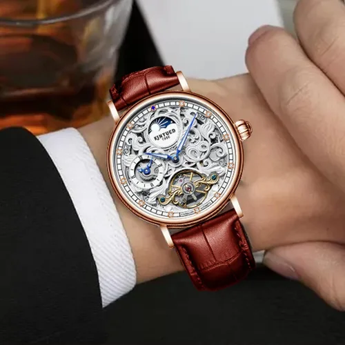 Vista 7 de IK COLOURING Relojes mecánicos para hombre, reloj de pulsera de esqueleto automático de lujo Tourbillon impermeable de cristal automático para hombre