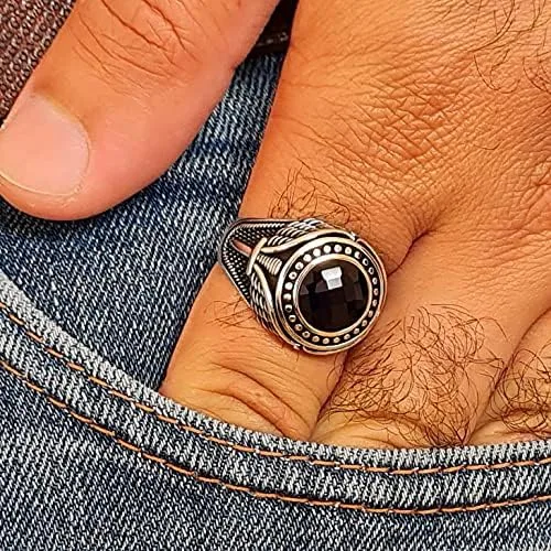 Vista 2 de Anillo de lujo de plata de ley 925 maciza con piedra de zafiro azul simulada para hombre