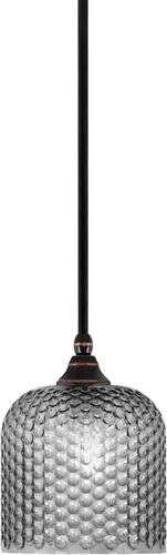 Vista 184 de Toltec Lighting Tallo Colgado Mini colgante, acabado de cobre negro, 3.5" cuadrado humo burbuja vidrio