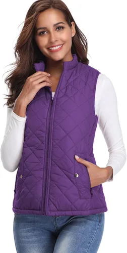 Vista 6 de Fuinloth - Chaleco acolchado para mujer, diseño de cuello alto, ligero, con cierre