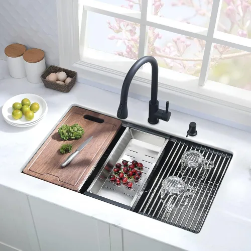 Vista 2 de Fregadero de cocina negro de 25 pulgadas para montaje inferior, fregadero de cocina de acero inoxidable negro de 25 x 19 pulgadas, fregadero
