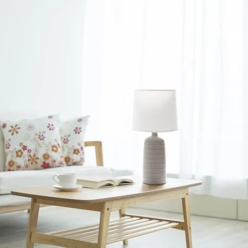 Vista 5 de Simple Designs LT2085-TAU - Lámpara de mesa de cerámica lineal texturizada, color gris pardo
