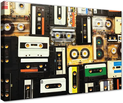 Vista 22 de MAMAGO Impresiones de cinta vintage de cassett motivacional, decoración de pared, cinta azul HD que hace que la felicidad sea más fuerte