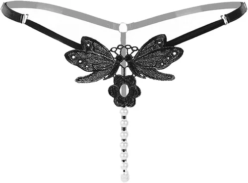 Vista 2 de SAKVILSEC Tanga de cintura baja con bordado de mariposa para mujer
