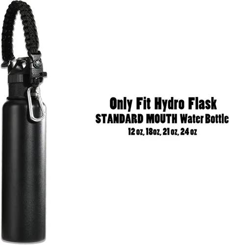 Vista 3 de Asa de cuerda de paracaídas para botellas Hydroflask 2.0 de boca ancha y estándar, con nuevo soporte de anillo de seguridad, 12oz - 64oz