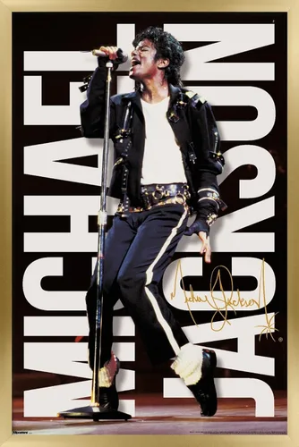 Vista 15 de Michael Jackson - Póster de pared con micrófono de rendimiento, 22.4 pulgadas de largo x 14.7 pulgadas de ancho, versión enmarcada de madera