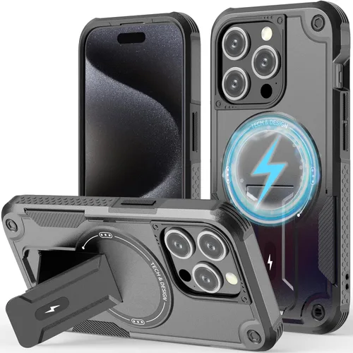 Vista 7 de ACCREW Funda magnética para iPhone 15 con soporte invisible [compatible con MagSafe] [protección contra caídas] con borde de TPU suave, parte