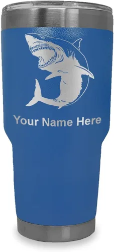 Vista 15 de LaserGram Vaso aislado al vacío de 20 onzas, gran tiburón blanco, grabado personalizado incluido (negro)