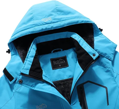 Vista 5 de Pooluly - Chaqueta de invierno para esquísnowboard para mujer, con capucha, impermeable, rompeviento
