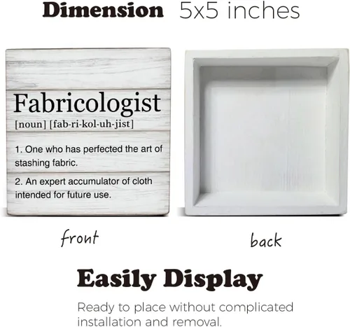 Vista 2 de Dumyum Caja de Signo de Madera Definición de Fabricologist Regalos para Amantes de la Costura Dumyum Signo Decorativo de Madera para Escritorio