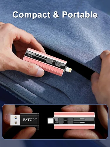 Vista 8 de EATOP Unidad Flash de 256GB Destinada para iPhone iPad, Memoria Stick de Almacenamiento para Copia de Seguridad de Fotos y Videos, Compatible