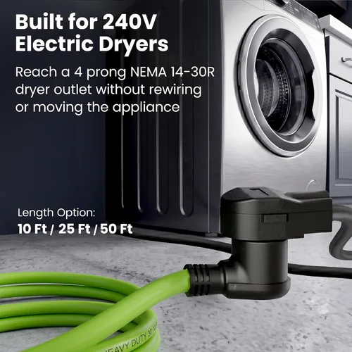 Vista 2 de GEARit Cable de extensión para secadora de 30 amperios, cable de extensión NEMA 14-30 de 4 puntas, NEMA 14-30P a 14-30R, 125/250 V resistente 10/4