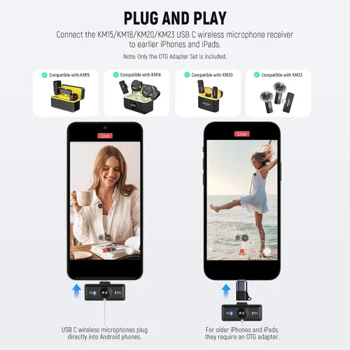 Vista 3 de NEEWER Juego de 2 adaptadores USB C a iOS OTG, USB tipo C (hembra) a iOS (macho) compatible con iPhone 14, 13, 12, 11 X, iPad tipo C, micrófono