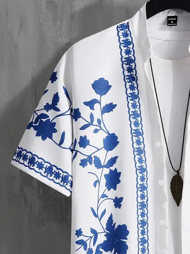 Vista 3 de WDIRARA Camisa de manga corta con botones y estampado floral para hombre