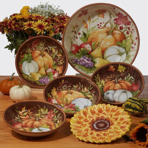 Vista 4 de Certified International Harvest Blessings - Plato llano de 10.75 pulgadas, multicolor, grande, juego de 4