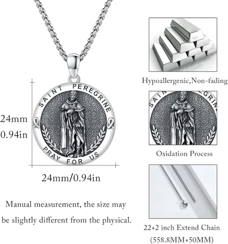 Vista 4 de Collar de amuleto de medalla de San Patrono de plata/oro de 14 39A-St Peregrino-Plata