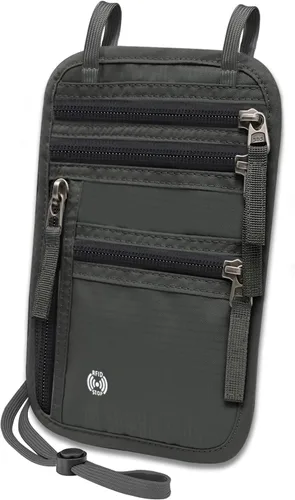 Vista 16 de Sizobi Cartera de cuello para mujeres y hombres, con bloqueo RFID para Negro