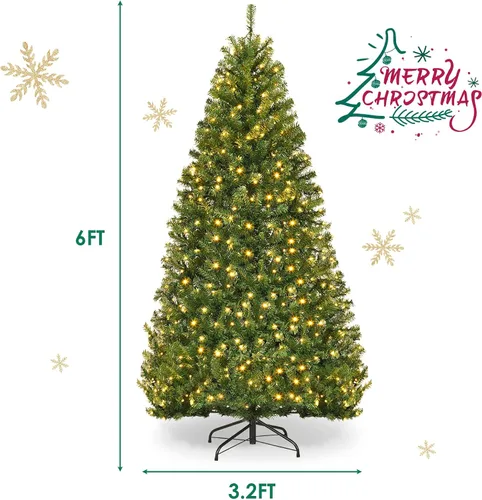 Vista 7 de DREAMADE Árbol de Navidad preiluminado de 6 pies, árbol de Navidad con 1000 ramas de PVC, 350 luces LED de doble color preencordadas, 11 modos