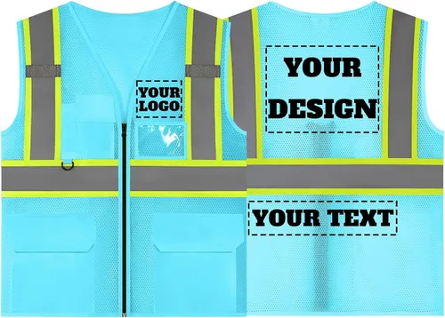 Vista 8 de Chaleco de seguridad reflectante de malla con logotipo personalizado con cremallera Chaleco de alta visibilidad para construcción al aire libre Ropa