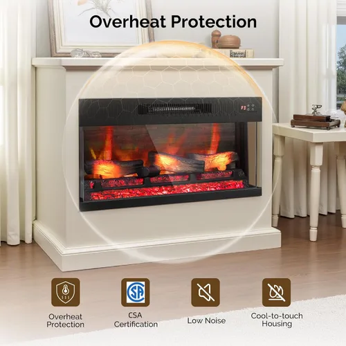 Vista 4 de Bonnlo Chimenea eléctrica de vidrio de 3 caras de 28 pulgadas de ancho con aplicación y control remoto, calentador de chimenea falso realista con 6