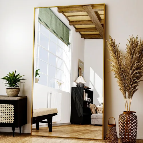Vista 20 de Easly - Espejo de longitud completa de 34 x 76 pulgadas con soporte, espejo grande rectangular de pie para dormitorio, sala de estar o armario, Negro