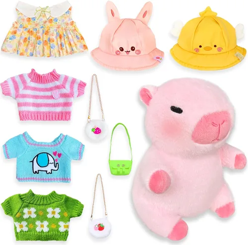 Vista 6 de 2 Peluches de Capibara con 13 piezas de ropa y accesorios, juguetes de peluche de animales rellenos para vestir capibara, lindos peluches de 10.2