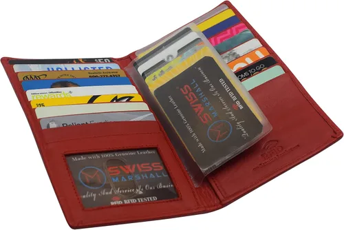 Vista 5 de Swiss Marshall Cartera larga de cuero genuino con bloqueo RFID, Cn Rojo, Plegable