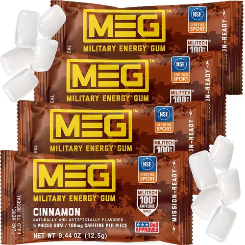 Vista 11 de MEG - Goma de mascar energética militar - Arctic Mint 100 mg de cafeína por pieza para rendimiento físico, impulso de energía para entrenamientos