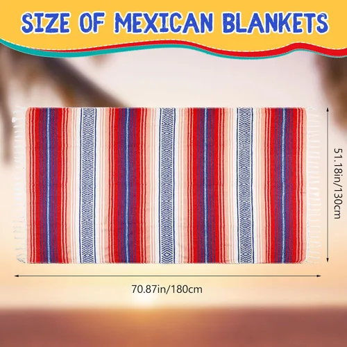 Vista 3 de 6 mantas mexicanas a granel de yoga auténtico, manta mexicana de sarape mexicano, manta grande de falsa a rayas coloridas con flecos para acampar al