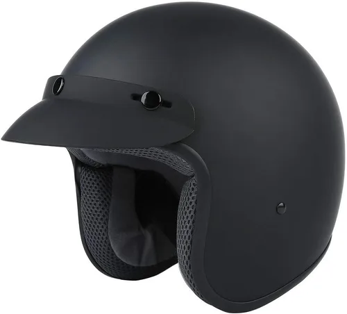 Vista 2 de TCMT Adult Motorcycle 3/4 Open Face Helmet with Visor Cafe Racer Cruiser DOT Approved Negro mate-A