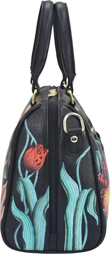 Vista 7 de Anuschka Mujer Pintado A Mano Cuero Genuino Cremallera Alrededor Clásico Satchel - Island Escape Negro, Island Escape Negro, Cremallera Alrededor