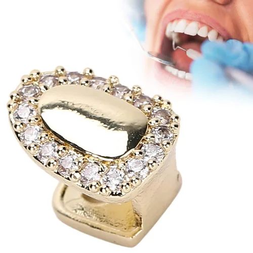 Vista 3 de Parrillas dentales, dientes de hip hop, dientes brillantes chapados en oro, un solo diente para tus dientes, hombres y mujeres, joyería de hip hop