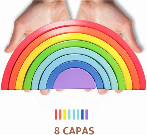 Vista 6 de TUOWITA Juguete apilable de madera arco iris, juego grande de arco apilador de madera, bloques de construcción de arco Montessori, bloques de Extra