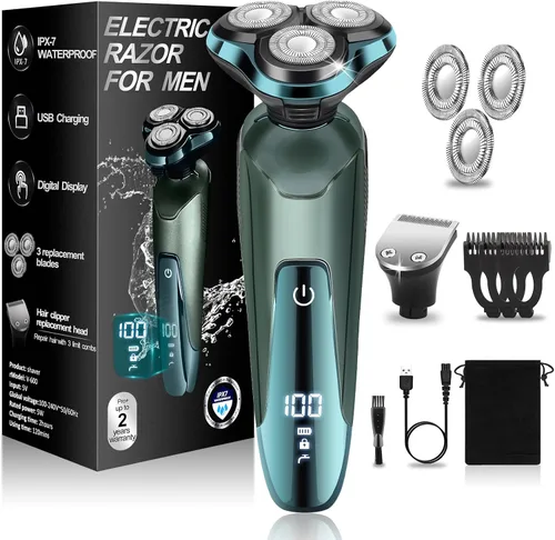 Vista 9 de Mens Electric Shaver, 4D Floating Head High-Speed Motor IPX7 Waterproof, Fast Charging Cordless Electric Razor with Pop-Up Trimmer & Replaceable