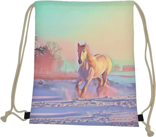 Vista 3 de Buybai Mochila con cordón de animales en 3D, bolsa de gimnasio deportiva para mujeres, hombres y niños, Caballo, Mochilas Tradicionales