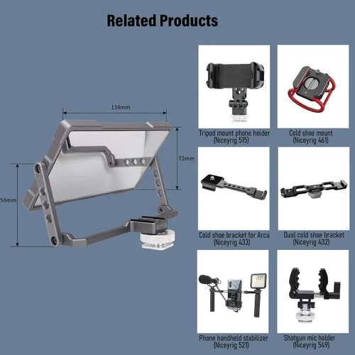 Vista 8 de NICEYRIG Pro Selfie Mirror Mount Vlog Vlogging para iPhone y Android Teléfono Celular 6.7'' 6.5'' 6.1'', Espejo de pantalla abatible de 360°
