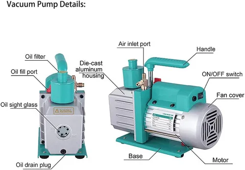 Vista 5 de ATO - Bomba de vacío de paletas rotativas de una etapa de 2.5CFM/10CFM, bomba de vacío monofásica universal, para aire acondicionado, refrigeración