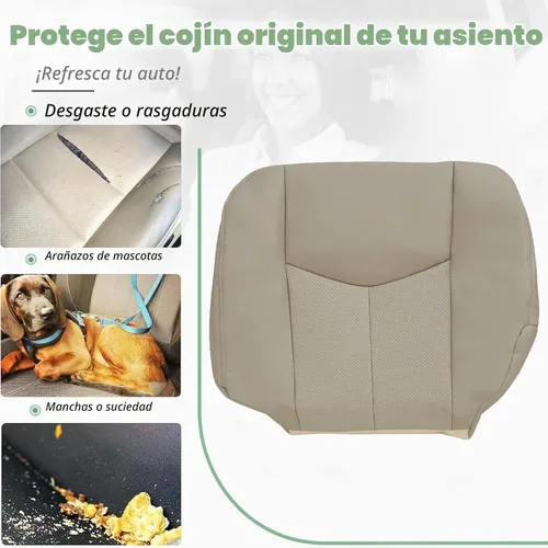Vista 2 de Priprilod Funda de asiento de repuesto inferior del lado del conductor de cuero de microfibra perforado color tostado #152 compatible con Cadillac