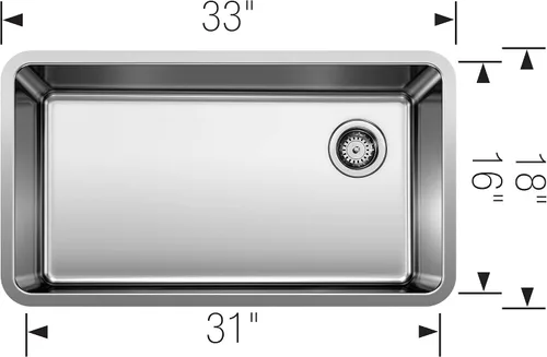 Vista 8 de BLANCO, Fregadero de cocina FORMERA de acero inoxidable 442763 con un solo tazón, 33 x 18 pulgadas