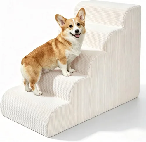 Vista 10 de Escaleras para perros pequeños, rampa de 3 escalones para sofá cama Beige