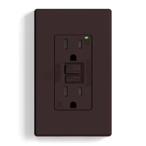 Vista 45 de ELEGRP Toma GFCI de 15 amperios, toma eléctrica GFI de autoprueba con diseño más delgado, receptáculo GFCI resistente a manipulaciones TR