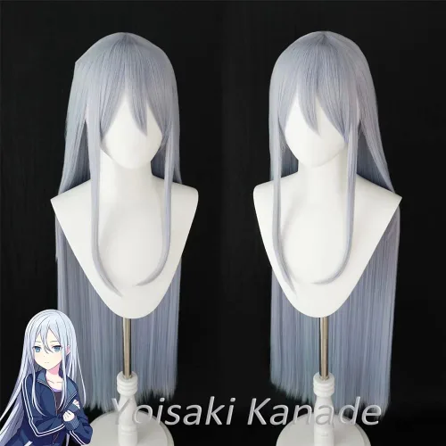 Vista 2 de Xingwang Queen Yoisaki Kanade - Peluca de cosplay larga y recta gris para mujeres y niñas