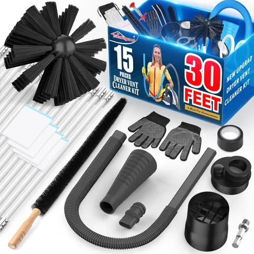Vista 8 de Sealegend Kit limpiador de ventilación de secadora de 15 piezas, 25 pies, herramientas de limpieza de secadora, accesorio omnidireccional