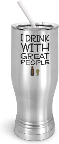 Vista 7 de PixiDoodle Great Drinking Buddies Pilsner Vaso con tapa deslizante resistente a derrames y paja de silicona (14 oz Pilsner, blanco)