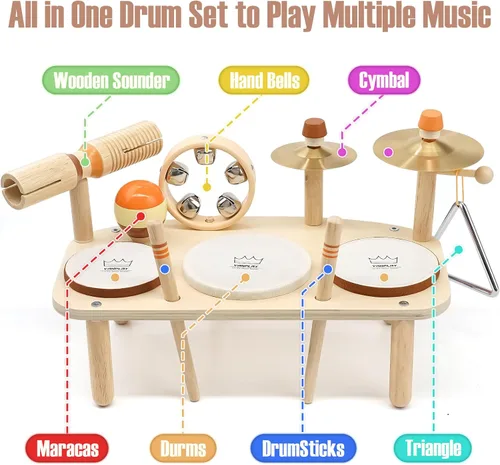 Vista 2 de Juego de Tambores para Niños - Juguetes Montessori para Niños de 2 Años, Niño o Niña, Regalos de Cumpleaños, 11 en 1 Instrumentos Musicales