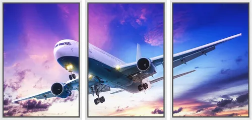 Vista 15 de wall26 Lienzo enmarcado para pared, juego de arte exótico tropical, océano, mar, avión, puesta de sol, transporte, fotografía, realismo, decorativo