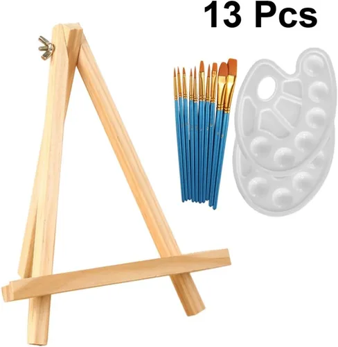 Vista 2 de SUPVOX 1 juego de 13 piezas de pintura acrílica para artistas, incluye 10 pinceles de pintura acrílica, 2 paletas y 1 mini caballete de mesa